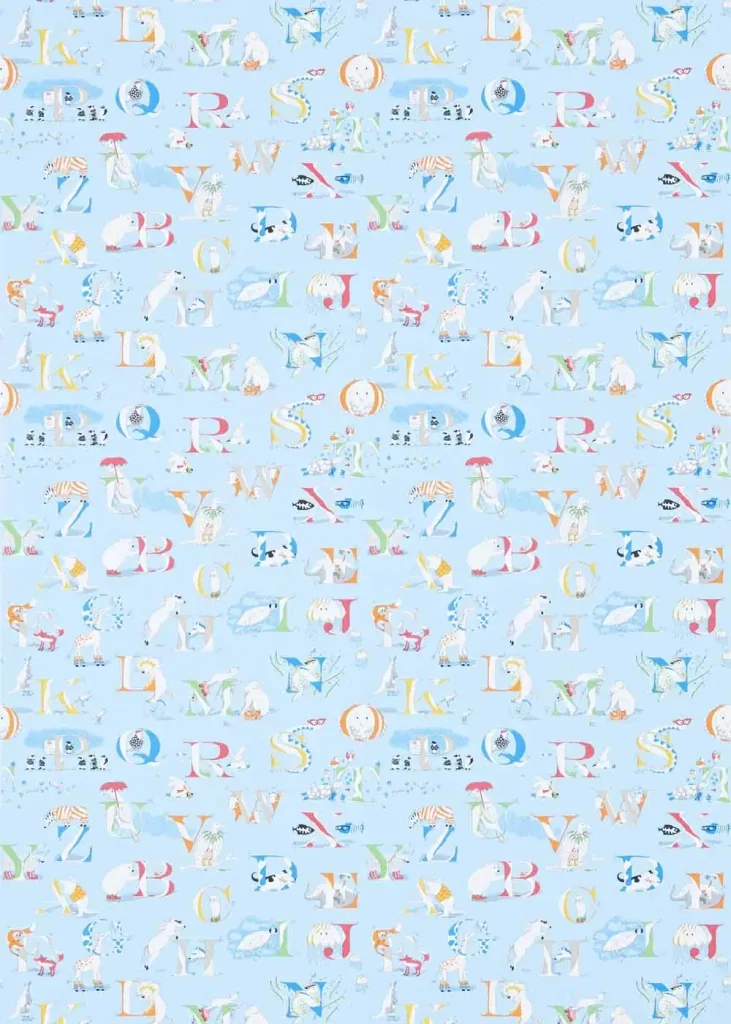 Little Sanderson Abracazoo behang alfabet lichtblauw