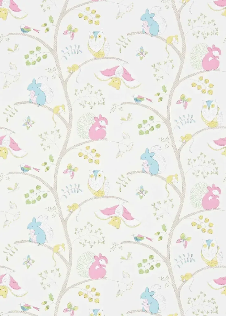Little Sanderson Abracazoo behang boom dieren roze blauw