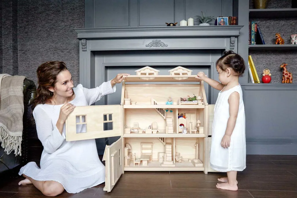 Plan Toys poppenhuis Victoriaans hout naturel