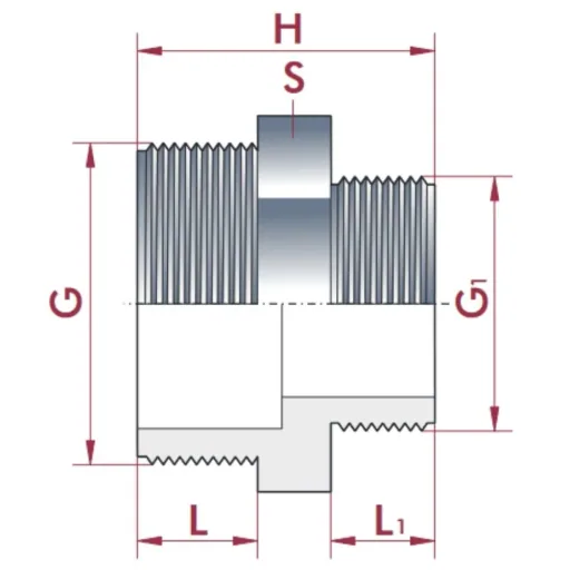 PVC Verloopnippel, Dubbele Nippel, PVC-U AG 1 1/2" x 3/4"