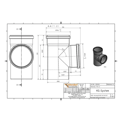 KG Abzweig DN160 87 Graden, PVC Afvoer T-Stuk