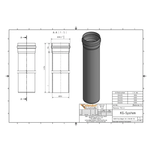 PVC buis 250mm, rioolbuis 250mm, SN4, DN/OD 250 x 1000 mm