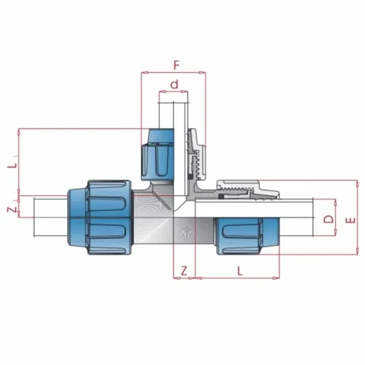 PE Koppeling T-Stuk Verloop 32x25x32, PE Fitting Drinkwater
