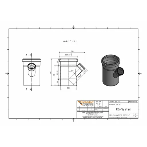 KG Afvoertak DN/OD 250/110 45 Graden - Rioolbuis Afsplitsing