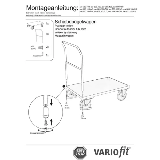 Schuifduwwagen 500 kg Type XL + EasySTOP