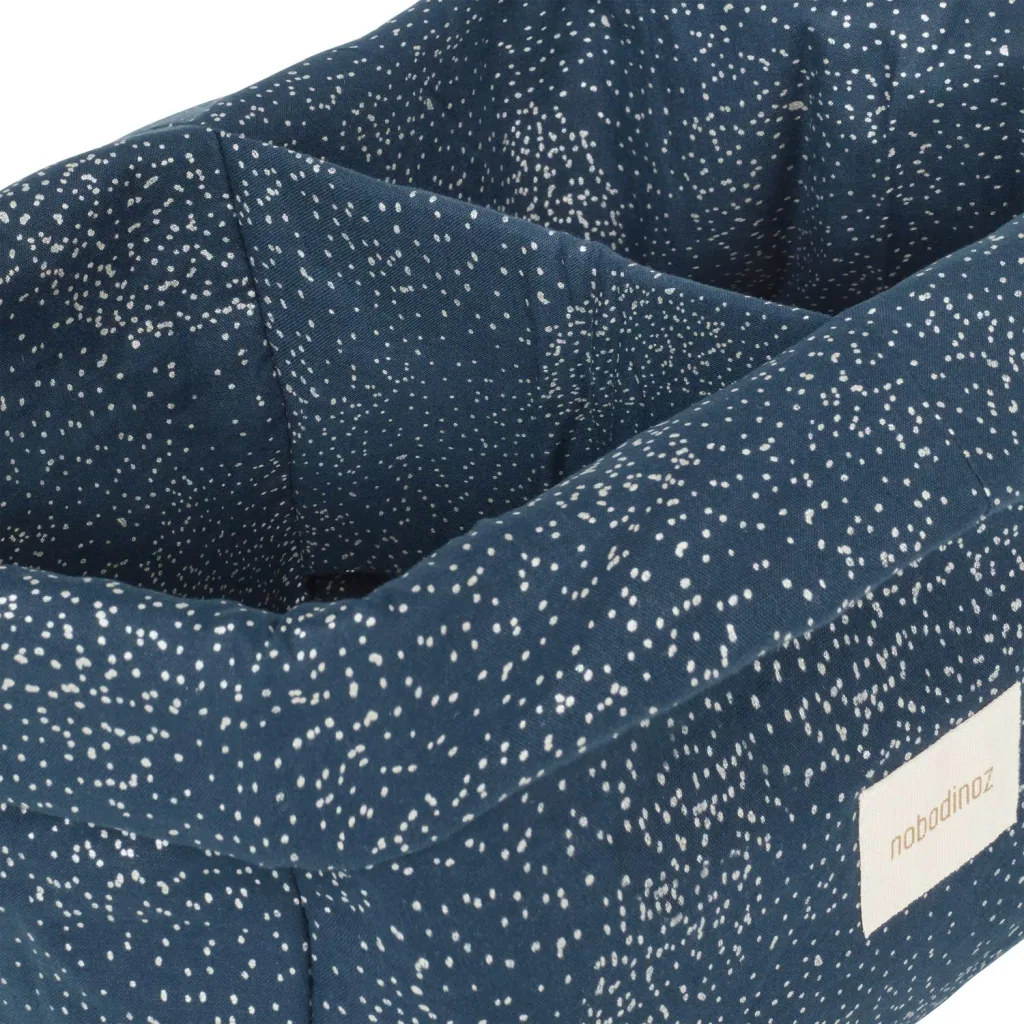 Nobodinoz STORIES wasmand, opbergmand, speelgoedmand dubbel, 30 x 15 x 15 cm, kleur: Goldbubble/ Night Blue
