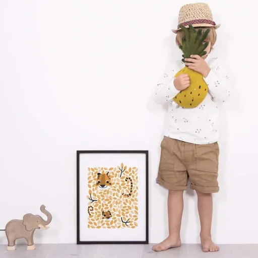 Lilipinso poster verstoppertje tijger in het blad onrustig oranje