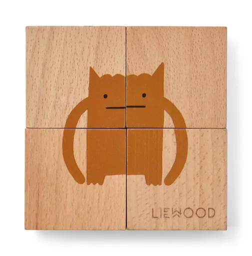 Liewood Puzzel, Houten puzzel, Houten blokjes - Aage, Kleur: Monster / Nature
