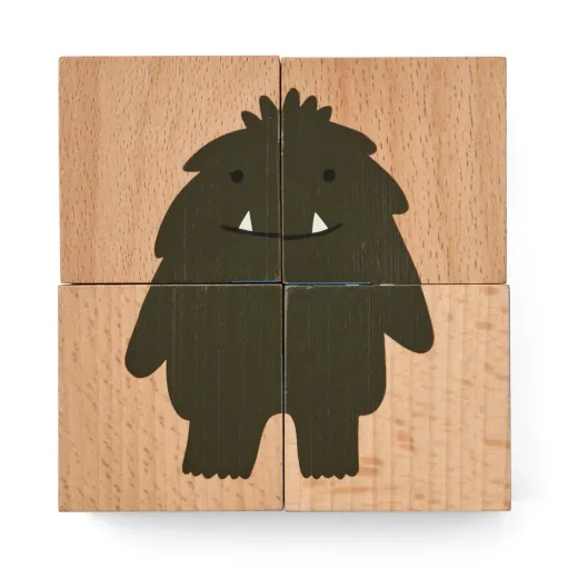 Liewood Puzzel, Houten puzzel, Houten blokjes - Aage, Kleur: Monster / Nature