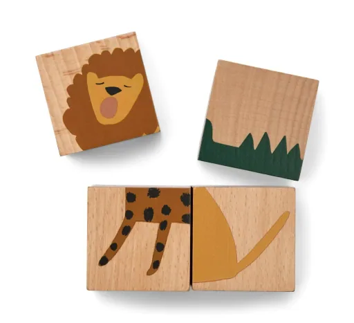 Liewood Puzzel, Houten puzzel, Houten blokjes - Aage, Kleur: Monster / Nature