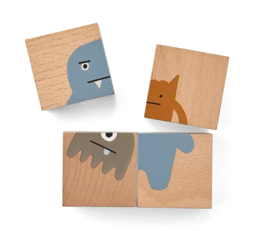 Liewood Puzzel, Houten puzzel, Houten blokjes - Aage, Kleur: Monster / Nature