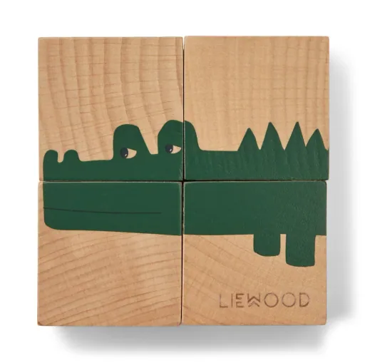 Liewood Puzzel, Houten puzzel, Houten blokjes - Aage, Kleur: Monster / Nature