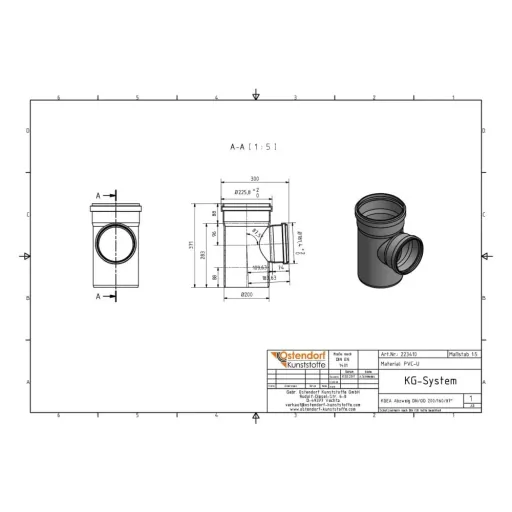 KG Afvoer T-stuk DN 200/160 87°, Riool Takstuk