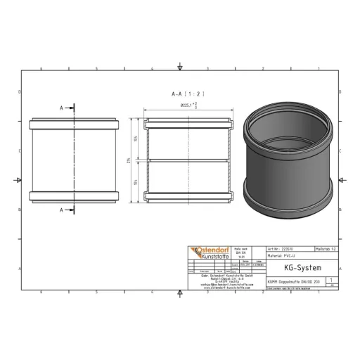 KG Doppelmuffe DN 200, Rioolbuis, Afvoerbuis