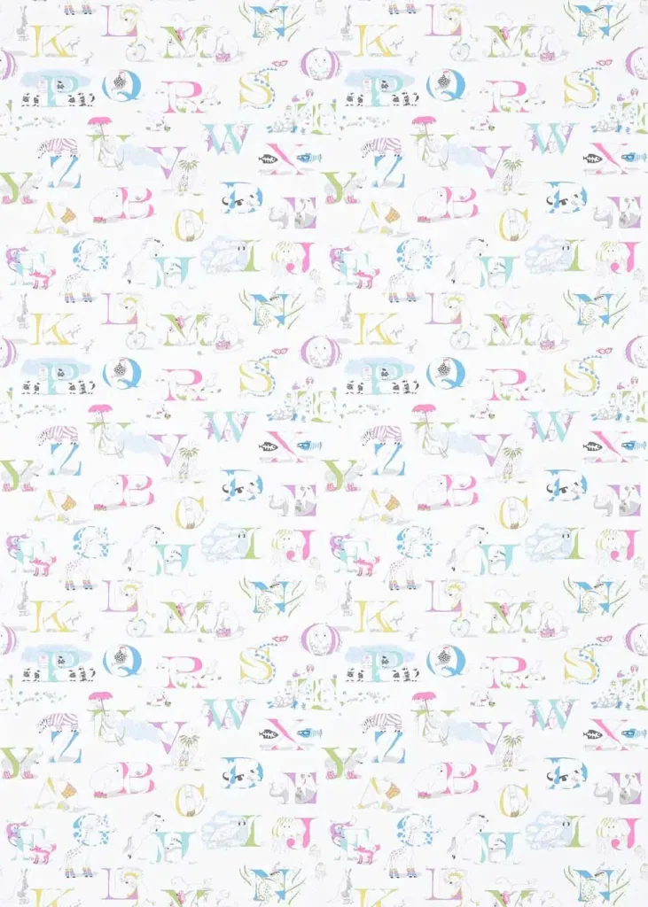 Behang Little Sanderson Abracazoo alfabet crème aqua groen blauw