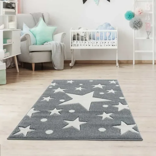 Livone tapijt Estrella ster & confetti grijs, Tapijtmaat: 160 x 230 cm