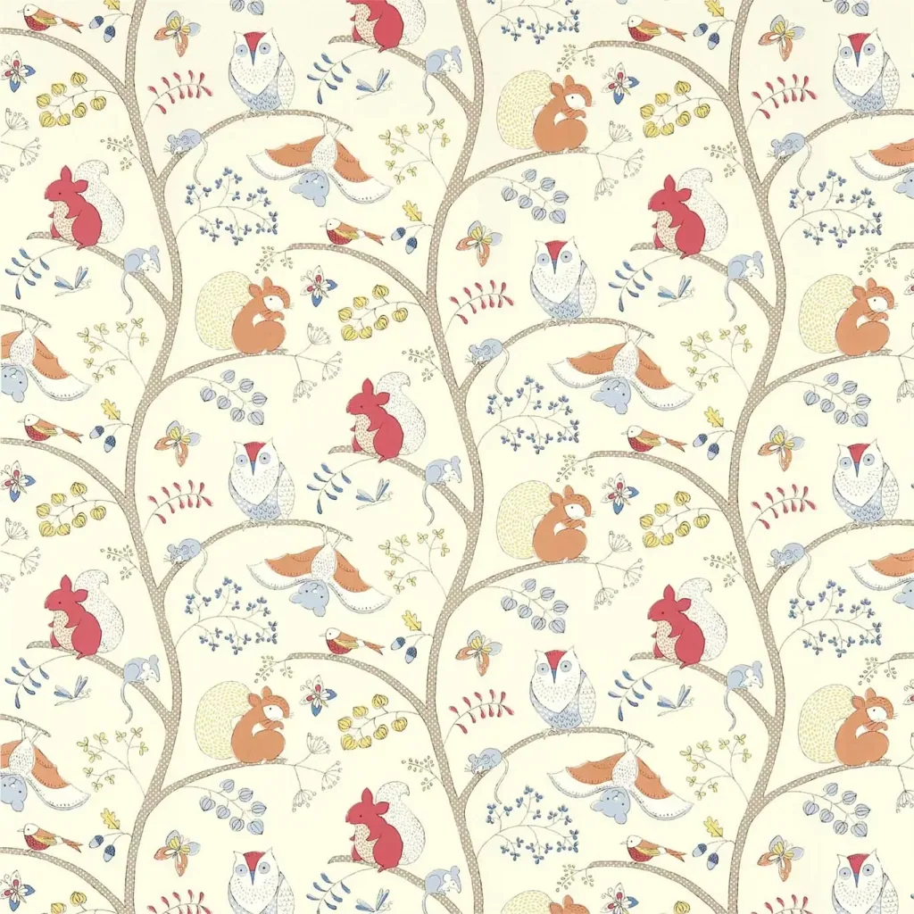 Little Sanderson Abracazoo motief stof boom dieren rood gember