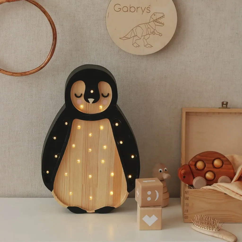 Little Lights nachtlampje voor kinderen, pinguïn - 100% natuurlijk grenenhout, kleur: Arktisches Holz