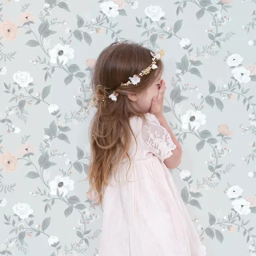 Lilipinso vliesbehang rozen bloesems mint