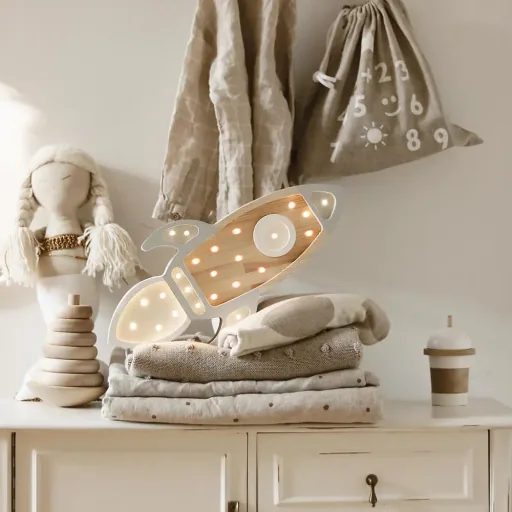 little lights Led deco kinderlamp rocket grijs