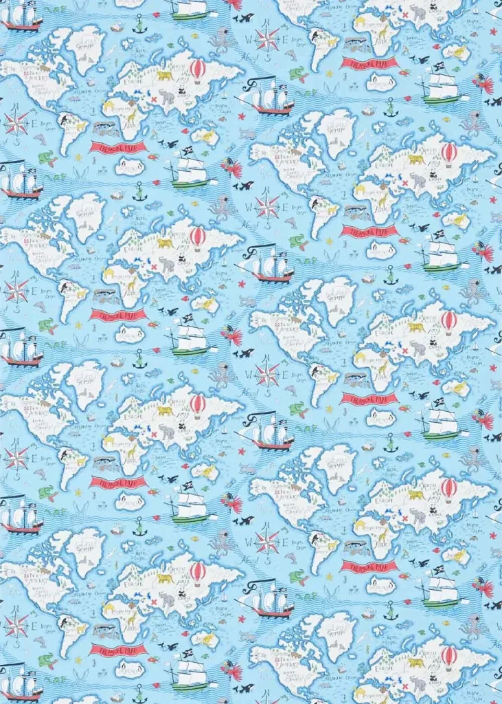 Little Sanderson Abracazoo behang wereldkaart blauw