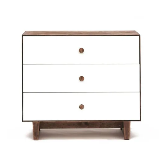 Oeuf commode Merlijn 3 laden wit/walnoot voeten Rhea, Kleur voeten: okkernoot