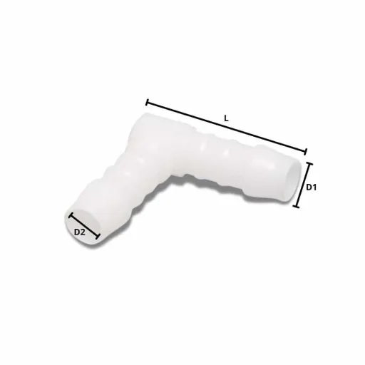 Slangverbinder 10mm, Kunststof, Hoek 90 Graden