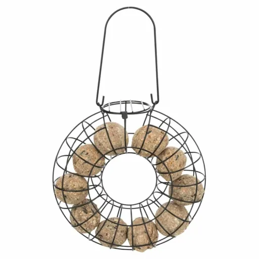 Vogelvoerhouder, Mezenbolhouder, Vogelvoederhuisje, metalen mezenknödelhouder voor 8 knoedels, Ø 24 x 8 cm, zwart