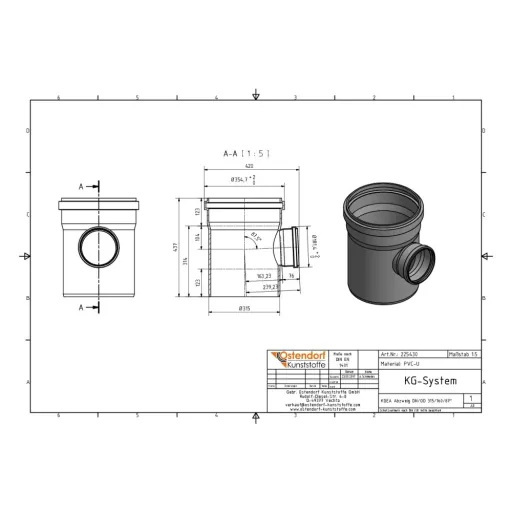KG buis aftakking DN 315, Afvoerpijp aftakking, PVC aftakking