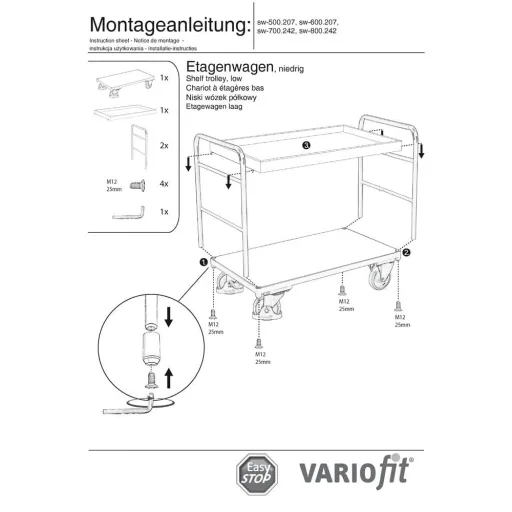Etagenwagen met 2 Plateaus, 250 kg - Werkplaats, Magazijn