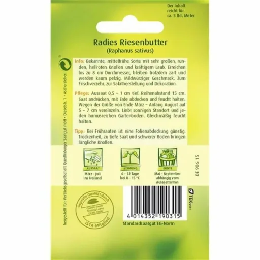 Radijs Riesenbutter zaden: zelf kweken en zaaien
