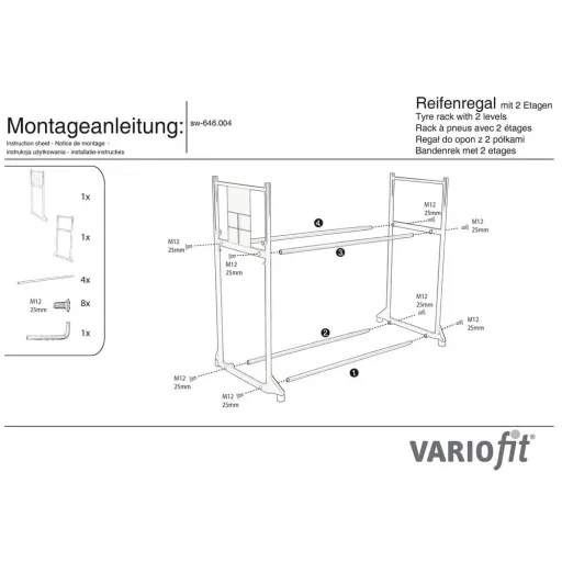 Stabiel Bandenrek 300 kg, 2 Etages, 1205x780x1325 mm