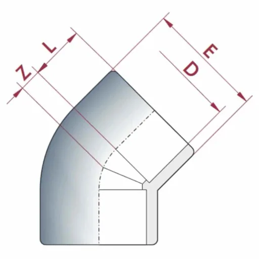 PVC Bocht 45°, Muffe 25mm, PN16, PVC Fitting