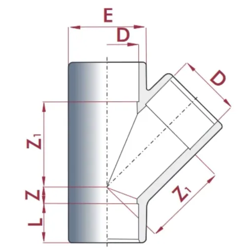 PVC-U 45° T-Stuk 20mm PN16 - PVC Fitting, Buiskoppeling