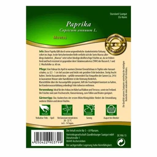 Paprika Zaden Mavras F1 - Zwarte Blockpaprika voor Balkon & Kas