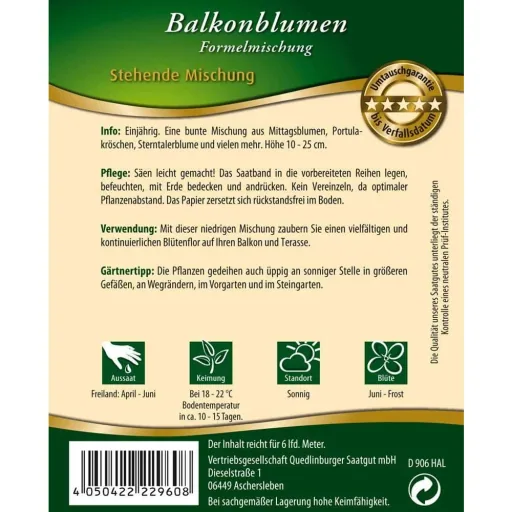 Zaadband Balkonbloemen, staande mengeling