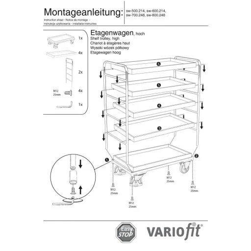 Etagenwagen met 5 Tableaus, 250 kg Laadvermogen