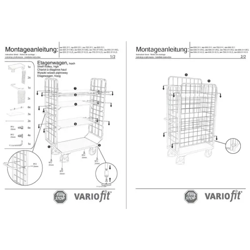 Vierwandwagen hoog met 3 etages, XL, EasySTOP