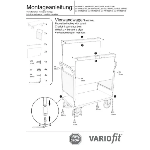 Vierwandwagen 500 kg Type L EasySTOP - Transportkar