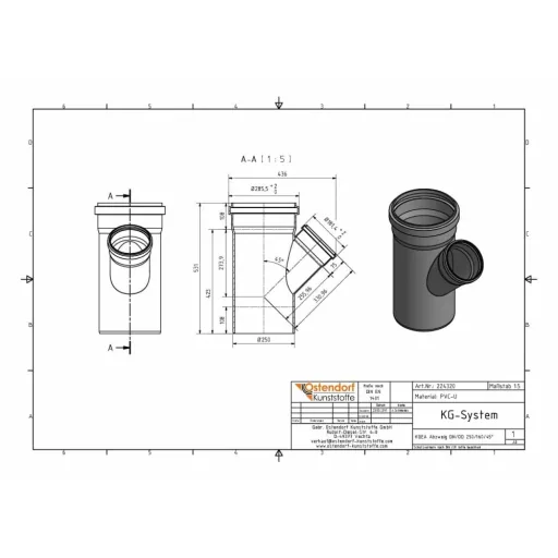 KG Afvoertak 250/160 mm, 45 Graden