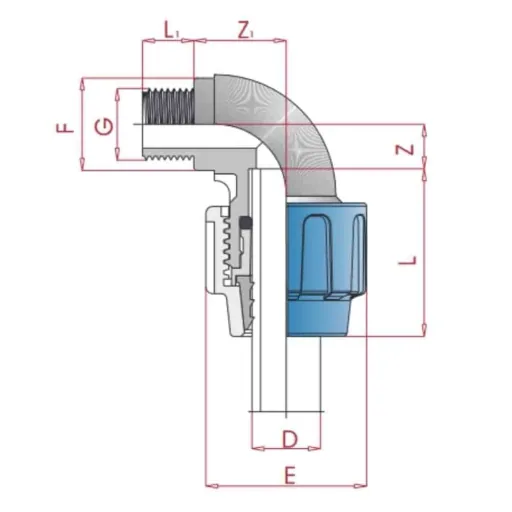 PE Hoekkoppeling 20mm x 1/2 AG, 90 Graden