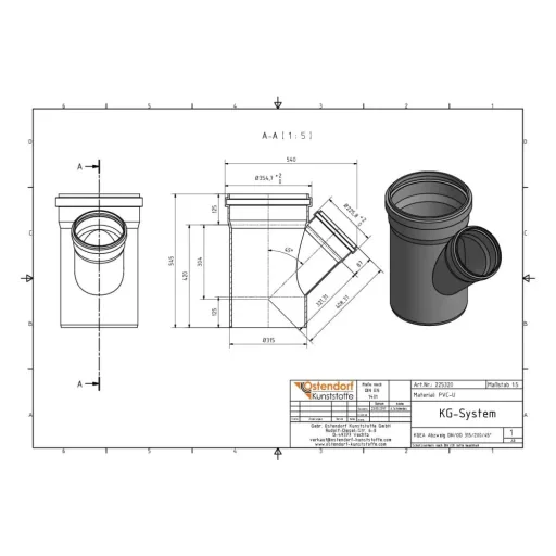 KG Buis Afvoertak 315/200 mm, 45 Graden