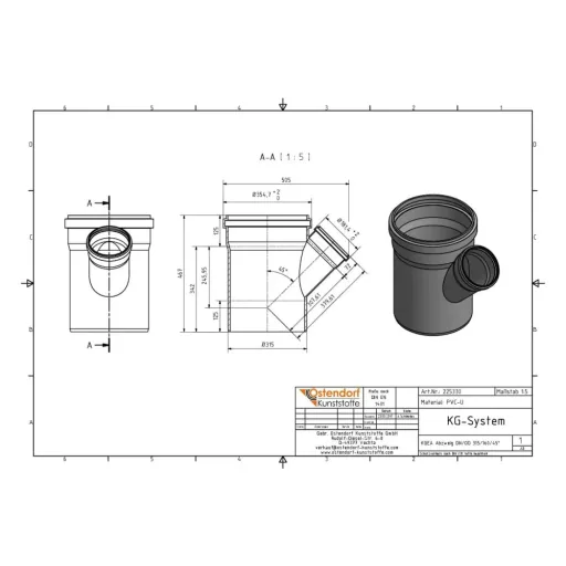 Afvoer Y-stuk DN/OD 315/160 45 Graden