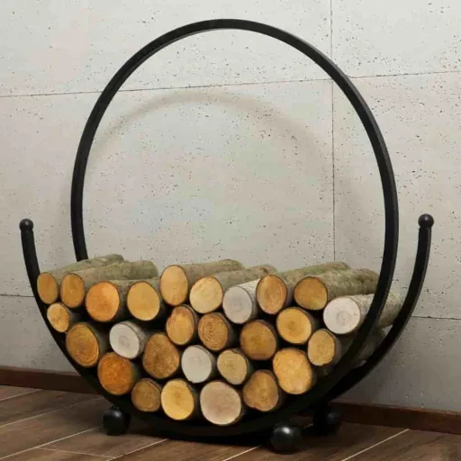 Spiral Houtopslagrek 80cm, Stalen Brandhoutrek voor Kachelhout