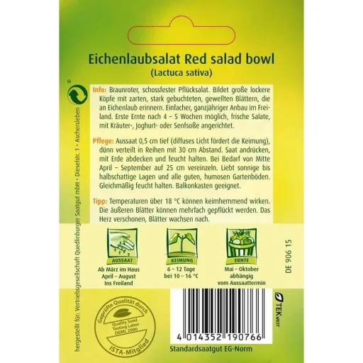 Eikenbladsla 'Red Salad Bowl' - Zaden voor rode pluksla