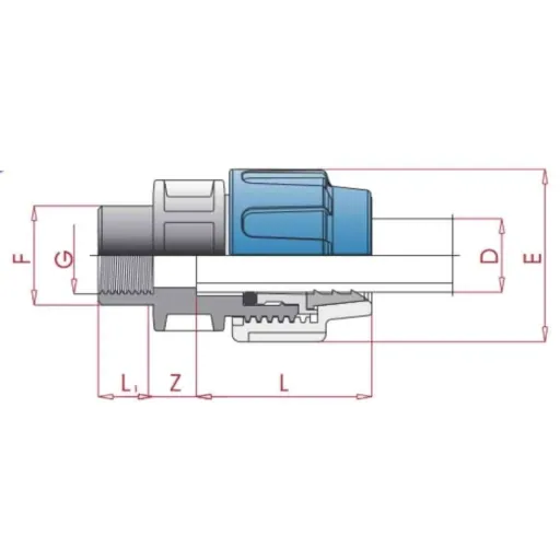 PE Koppeling 20mm, 1/2" IG, PP Klemkoppeling