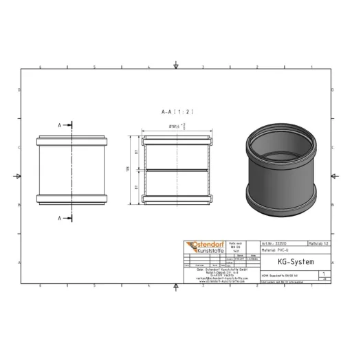 Dubbele mof DN 160, KG buis 160mm, Rioolbuis