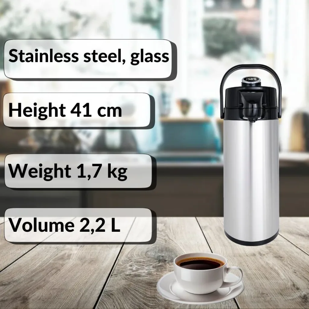 Isoleerkan, thermoskan met pomp – 2,2L (binnenglas)