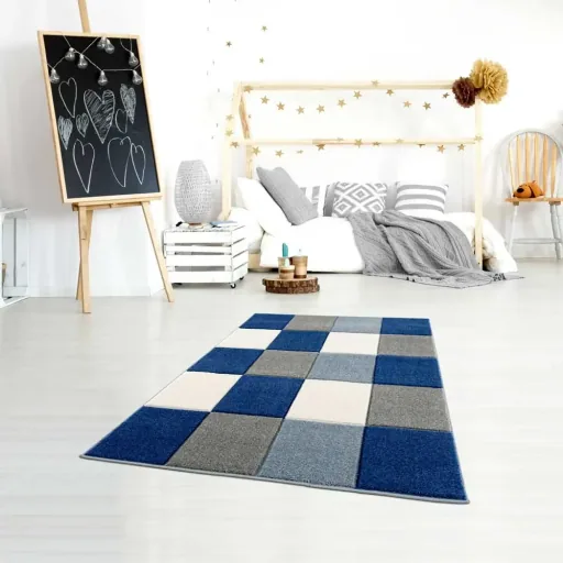 Livone kindertapijt patchwork blauw, Tapijtmaat: 160 x 230 cm