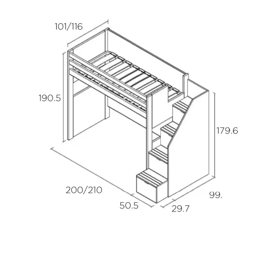 Muba Bespoke XL Loft Bed met Trap